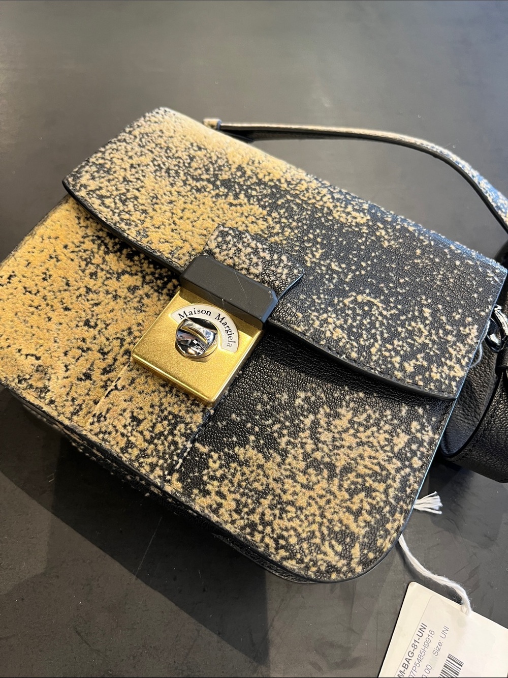 Maison Martin Margiela Black and Beige Speckled Leather Crossbody Bag NWT